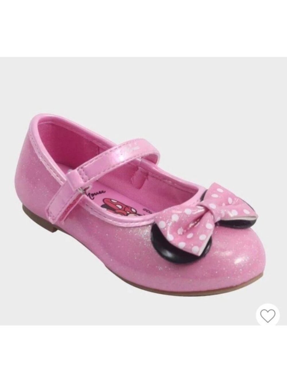 Girls Pink Minnie Mouse Ballet Flats Hook & Strap Size 12